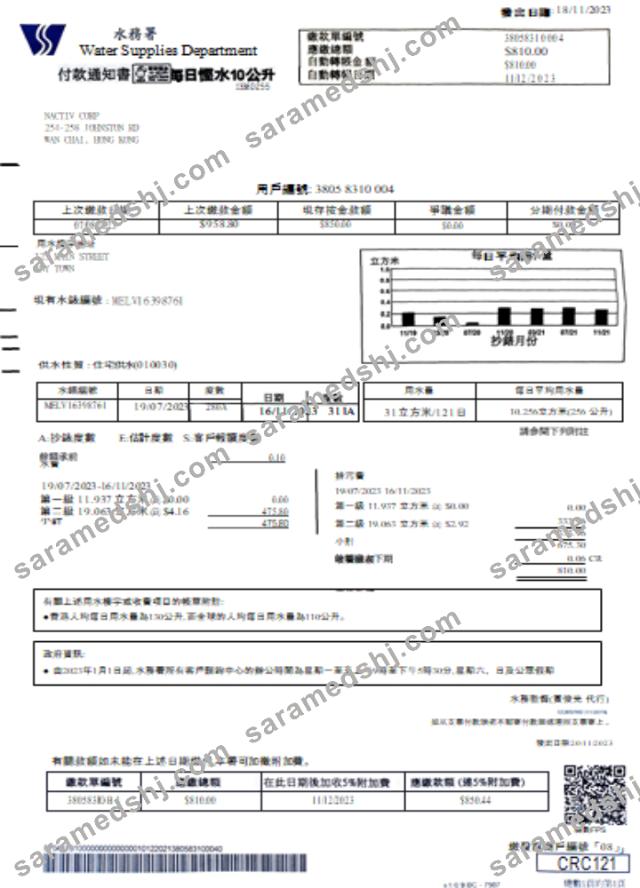 Water Supplies Department utility business bill SCR